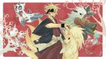  character_request froslass goldeen headband holding holding_poke_ball horns inujirou lion_(artist) ninetales pixiv_trainer poke_ball pokemon shiftry solo tail 