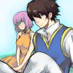  bare_shoulders blue_eyes brown_hair butz_klauser choker couple dress female final_fantasy final_fantasy_v lenna_charlotte_tycoon m_(pixiv307367) male pink_hair short_hair 