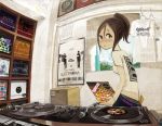  (stag) brown_hair cardboard_box dj lucky_star mixer phonograph ponytail record short_hair turntable 