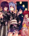  :d absurdres ahoge antenna_hair blue_hair blush cherry_girls closed_eyes crossdressing glasses heart highres holding_hands japanese_clothes kasukabe_akira kimono lantern looking_at_viewer multiple_boys obi open_mouth otoko_no_ko_wa_meido_fuku_ga_osuki otoko_no_ko_wa_meido_fuku_ga_osuki!? panties pantyshot paper_lantern red_eyes red_hair rio_(otosuki) short_hair smile tomo_(otosuki) trap underwear white_panties wink yukata yuki_(otosuki) 