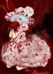  bad_id blue_hair flower handkerchief kneeling red red_eyes remilia_scarlet rose solo touhou white_rose 