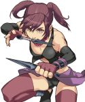  alternate_costume bare_shoulders bike_shorts breasts brown_eyes brown_hair cleavage dagger elbow_gloves female fingerless_gloves gloves jewelry kunai kunoichi_(sengoku_musou) long_hair lowres mouth_hold muscle necklace ninja nokekita sengoku_musou short_twintails solo thigh-highs thighhighs twintails weapon yukitada 