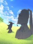  bad_id easter_island grass hatsune_miku headset kagamine_len moai necktie no_humans parody scenery statue twintails vocaloid 