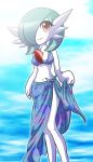  bikini blush clothed_pokemon costume gardevoir no_humans pokemon pokemon_(creature) sarong side_slit slip swimsuit white_moon 