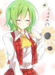  1girl ascot blush closed_eyes flower green_hair kazami_yuuka smile sunflower toosaka_asagi touhou 