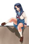  1girl asakura_ryouko blue_eyes blue_hair gonoike_biwa long_hair school_uniform serafuku suzumiya_haruhi_no_yuuutsu wall 