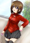  1girl brown_hair cosplay diesel-turbo fate/stay_night fate_(series) lyrical_nanoha mahou_shoujo_lyrical_nanoha_strikers seiyuu_connection short_hair solo thigh-highs tohsaka_rin toosaka_rin toosaka_rin_(cosplay) ueda_kana yagami_hayate 