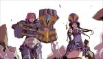  2girls armor artist_request breasts brown_hair caitlyn_(league_of_legends) cleavage gauntlets gloves goggles gun hair_over_one_eye hat league_of_legends long_hair multiple_girls pink_hair short_hair vi_(league_of_legends) weapon 