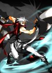  1boy belt chipp_zanuff guilty_gear knife red_eyes scarf scroll tagme weapon white_hair zoom_layer 
