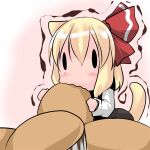  1girl animal_ears blonde_hair cat_ears cat_tail chibi eating food hair_ribbon hoshizuki_(seigetsu) purumia ribbon rumia solo tail touhou trembling |_| 