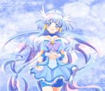  1girl bike_shorts blue_eyes blue_hair breasts cure_beauty dress hair_tubes head_wings long_hair magical_girl open_mouth precure rein_rise shorts_under_skirt skirt smile smile_precure! snow tiara wrist_cuffs 