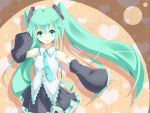  1girl asu_tora green_eyes green_hair hatsune_miku heart long_hair looking_at_viewer open_mouth skirt smile solo twintails vocaloid 