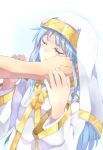  1girl blue_hair closed_eyes cu-sith habit hands index long_hair nun robe safety_pin tears to_aru_majutsu_no_index 