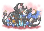  artist_request chibi duel_monsters evilswarm_bahamut evilswarm_ophion evilswarm_ouroboros heart multiple_heads no_humans sleeping yuu-gi-ou 