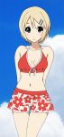  1girl bikini bikini_top blonde_hair blue_eyes fukuoka_katsumi haine_(fukuoka_katsumi) original short_hair shorts swimsuit 