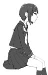  1girl monochrome naotan original profile school_uniform serafuku short_hair sitting 