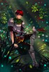  1boy adol_christin arm_grab armor bird blood boots falcom flower gauntlets gloves greaves injury kamikanomi male nature pants redhead scarf shoulder_pads single_glove sitting smile solo violet_eyes ys 