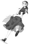  1girl apron bandana character_name dress high_heels jojo_no_kimyou_na_bouken kisarazu_tetsuya monochrome shoes solo suzi_quatro 