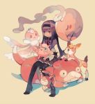  1girl akemi_homura clea crossover deerling frillish hairband jigglypuff long_hair magical_girl mahou_shoujo_madoka_magica musharna pantyhose pokemon purple_hair skitty slowpoke violet_eyes 