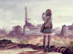  1girl bag cityscape ruins skirt solo tagme taking_picture thigh-highs tr0yka 