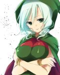 1girl breasts crossed_arms green_eyes green_hair simple_background smile solo toosaka_asagi white_background 