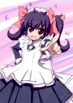  1girl akata_itsuki hand_on_hip maid maid_headdress open_mouth original purple_hair smile solo twintails 