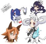  4girls animal_ears bell bell_collar black_hair bloody_marie_(skullgirls) blue_fire blue_hair blue_skin bone bust cat_ears collage collar eito filia_(skullgirls) fire hair_ornament hair_over_one_eye leviathan_(skullgirls) maid maid_headdress multiple_girls nadia_fortune necktie oekaki orange_hair red_eyes ribs samson_(skullgirls) short_hair side_ponytail silver_hair skull_hair_ornament skullgirls squigly_(skullgirls) stitched_mouth title_drop twintails whiskers wrist_cuffs yellow_eyes zombie 