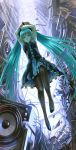  aqua_eyes aqua_hair building dress hatsune_miku long_hair madcocoon pantyhose speaker twintails vocaloid 