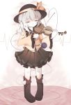  1girl closed_eyes hat hat_ribbon instrument komeiji_koishi nekokyu ribbon short_hair silver_hair skirt solo standing third_eye touhou violin 