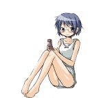  barefoot blue_eyes blue_hair blush cellphone chemise glasses hidamari_sketch no_pants panties pantyshot pantyshot_(sitting) phone sae short_hair sitting towa_(2ch) underwear 