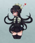  1girl arms_behind_back black_hair black_legwear blush breasts filia_(skullgirls) gias-ex-machella heart living_hair long_hair miniskirt necktie no_legs pleated_skirt prehensile_hair red_eyes samson_(skullgirls) school_uniform skirt skullgirls spoken_heart thigh-highs 