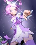  1boy 1girl blush bow choker crossover cure_sword dokidoki!_precure dress earrings female heart jewelry kamen_rider kamen_rider_blade_(series) kamen_rider_garren kenzaki_makoto magical_girl male ponytail precure purple_hair thigh-highs tj-type1 violet_eyes 