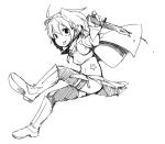  1girl :p ahoge assassin_of_black bloody_knife boots cape combat_knife fate/apocrypha fate_(series) knee_boots monochrome short_hair solo thigh-highs tongue wakuwakusan 