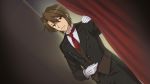  1boy alternate_costume brown_eyes brown_hair butler buttons curtains dress_shirt dutch_angle formal game_cg gloves highres koizumi_itsuki necktie official_art shirt solo suit suzumiya_haruhi_no_shoushitsu suzumiya_haruhi_no_tsuisou suzumiya_haruhi_no_yuuutsu tagme tuxedo waistcoat white_gloves 