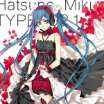  1girl blue_eyes blue_hair character_name dress hatsune_miku headphones long_hair petals solo twintails very_long_hair vocaloid witchonly 