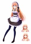  1girl blonde_hair blue_eyes glasses liong long_hair maid original pantyhose solo 