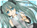  1girl colored green_hair hatsune_miku kamo_(hase) long_hair looking_at_viewer necktie skirt smile solo vocaloid 