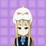  1girl animal_on_head bird bird_on_head blonde_hair blue_eyes company_connection crossover dera_mochi&#039;mazzui honjou k-on! kotobuki_tsumugi kyoto_animation long_hair school_uniform tamako_market 
