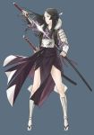  1girl black_hair fire_emblem fire_emblem:_kakusei gauntlets headband katana kozaki_yuusuke official_art sairi_(fire_emblem) solo sword weapon 