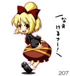  1girl blonde_hair kurodani_yamame looking_at_viewer open_mouth red_eyes simple_background smile solo takasegawa_yui touhou translation_request white_background 