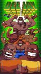  6+boys abs barefoot braid crew_cut dark_skin dee_jay fingerless_gloves fist_bump gloves grin instrument maracas multiple_boys multiple_persona muscle pants paul_robertson pixel_art pointing pointing_at_self smile street_fighter sunglasses thumbs_up twin_braids 