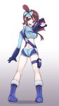  1girl ass blue_eyes boots breasts from_behind fuuro_(pokemon) hair_ornament holding holding_poke_ball large_breasts long_hair looking_back matsuryuu poke_ball pokemon pokemon_(game) pokemon_bw redhead solo 