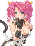  1girl bare_shoulders blue_eyes breasts busou_shinki cleavage dd_(artist) doll_joints gloves hand_on_hip large_breasts long_hair pink_hair simple_background smile solo tail vitulus white_background 