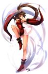  1girl 2012 absurdres bare_shoulders boots breasts brown_hair guilty_gear hair_ring highres kuradoberi_jam legs long_hair mkd78236 red_eyes smile solo twintails 