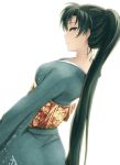  1girl fire_emblem fire_emblem:_rekka_no_ken green_eyes green_hair high_ponytail japanese_clothes kimono long_hair lyndis_(fire_emblem) shinon_(tokage_shuryou) simple_background solo white_background 