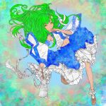  1girl colored detached_sleeves green_eyes green_hair highres kochiya_sanae long_hair solo touhou 