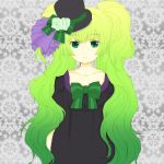  1girl bow colored green_eyes green_hair hat long_hair looking_at_viewer solo twintails yuca_(rascal) 