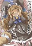  1girl blonde_hair bow crying crying_with_eyes_open dress duel_monster gaoo_(frpjx283) hat horn_of_heaven long_hair open_mouth princess_curran saliva tears translation_request very_long_hair yellow_eyes yuu-gi-ou 