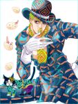  1boy bowler_hat cat egg formal gloves green_hair hat jojo_no_kimyou_na_bouken kira_yoshikage necktie suit tegaki tommy 