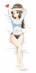  1girl absurdres artist_request barefoot black_panties blue_eyes breasts brown_hair dakimakura hairband heart highres lace-trimmed_panties light_smile long_hair mother_bw_(pokemon) navel no_pants panties pokemon pokemon_(game) pokemon_bw ponytail solo spoken_heart sweater thigh_gap underwear 